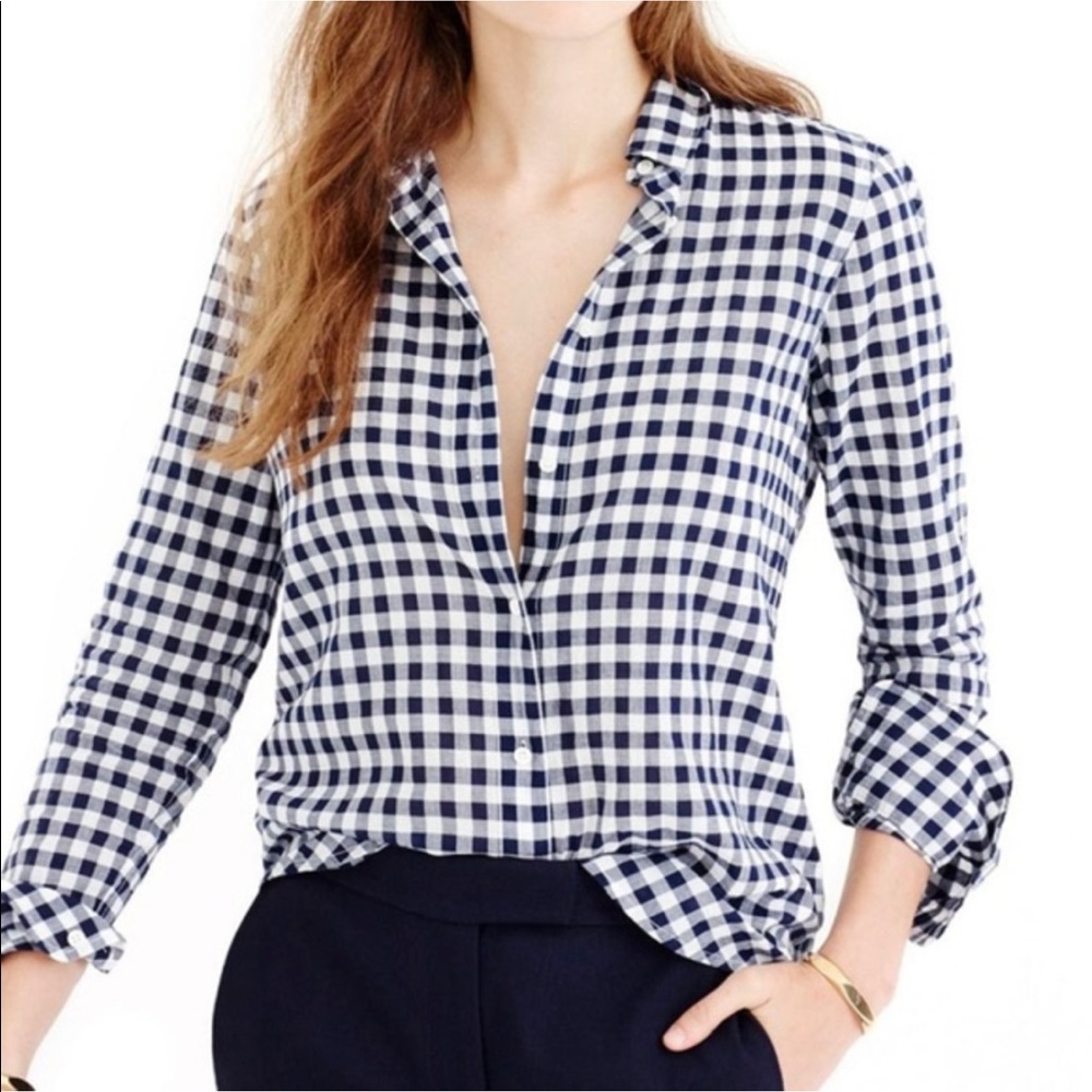 J.Crew Classic Fit Navy Gingham Shirt - Size 0